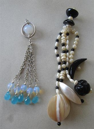Two Dangle Pendants Faux Pearls Chalcedony  Mother Of Pearl Destash