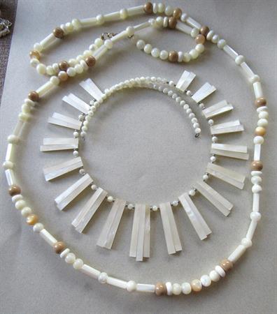Vintage Mother of Pearl Necklaces Bib Cleopatra Monet Shell Beads