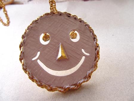 Vintage Smiley Face Jiggle Eyes Pin Pendant Necklace 