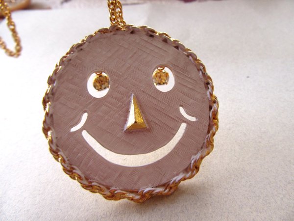 Vintage Smiley Face Jiggle Eyes Pin Pendant Necklace 