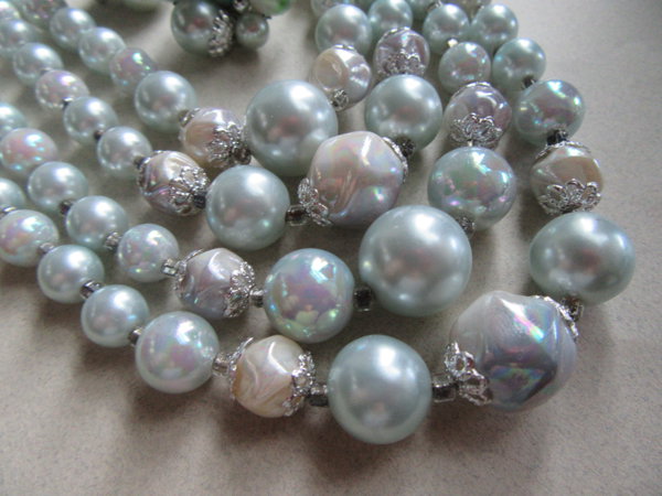 1950's Blue Necklace Earrings Japan Vintage Jewelry