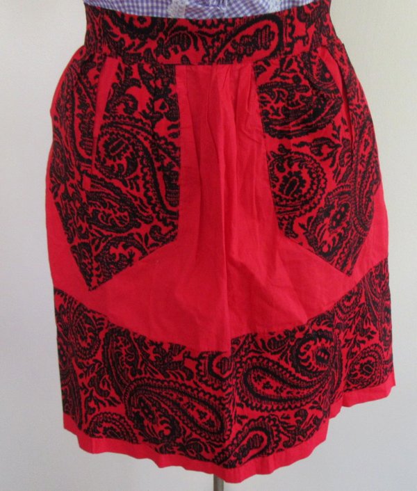 Vintage 1950's Sexy Red and Black Cotton Apron