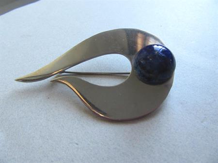 Artisan Chrome and Glass Pin Vintage Jewelry