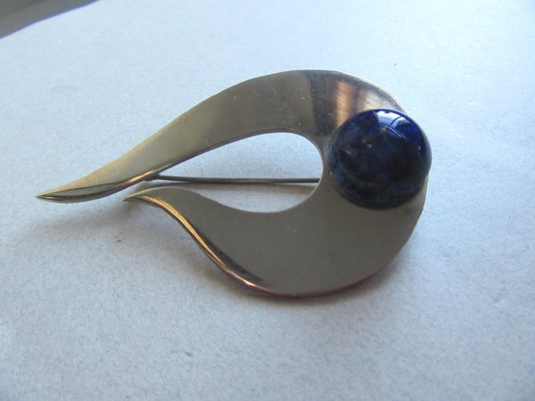 Artisan Chrome and Glass Pin Vintage Jewelry