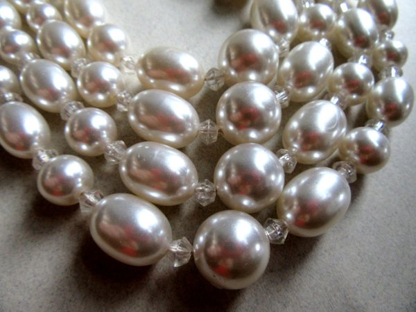 Vintage Faux Pearl Multi Strand Necklace 1950's Jewelry