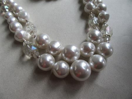 Vintage Faux Pearl Crystal Necklace 1950's Jewelry