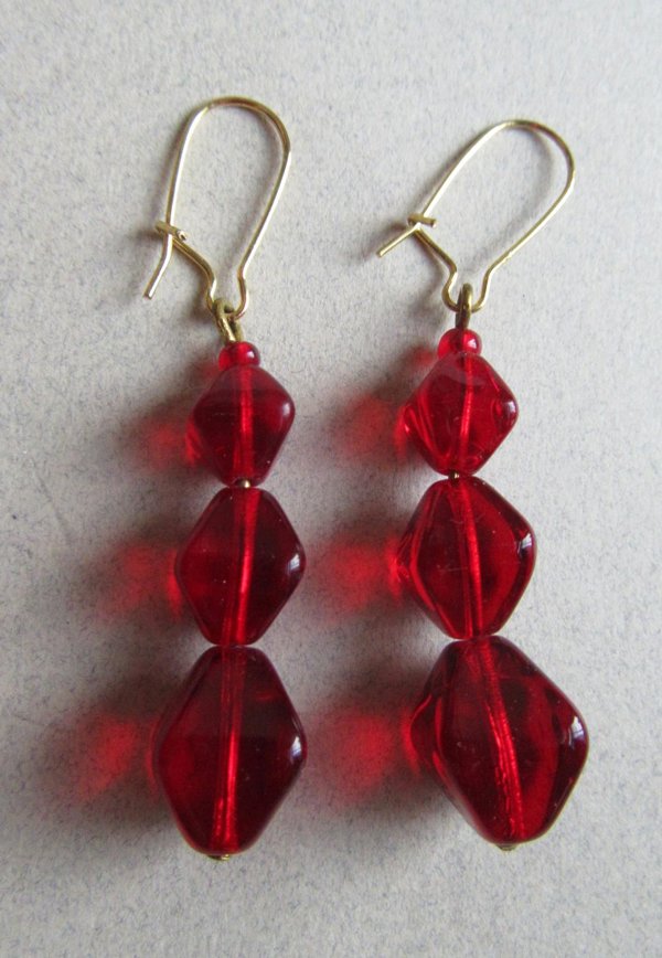 Vintage Red Glass Earrings 
