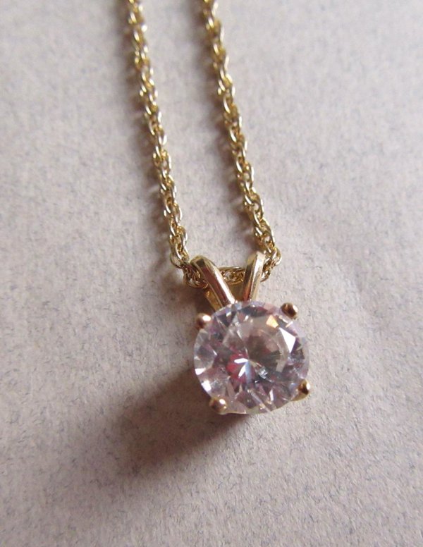 One Carat Faux Diamond Solitaire Pendant Travel Safe Jewelry