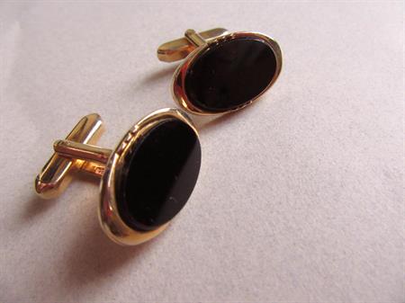 Vintage Black Glass Cufflinks Germany Men's Jewelry
