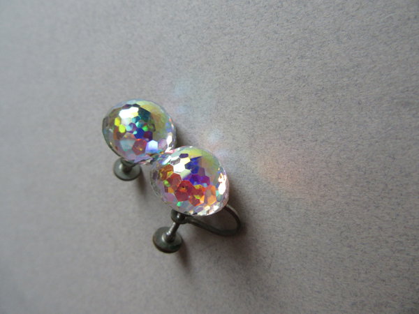 Vintage Disco Ball Crystal Earrings Scew Backs