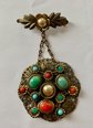 Vintage 1930's Glass Hanging Medallion Pin Brooch