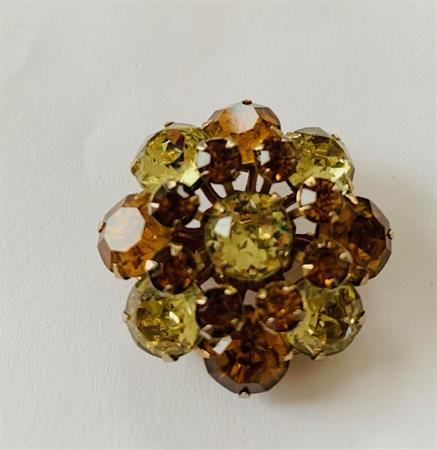 Small Vintage Rhinestone Pin Brooch Amber Taupe