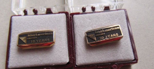 Two Mid American Energy Service Pins 1/1th 10k Gold