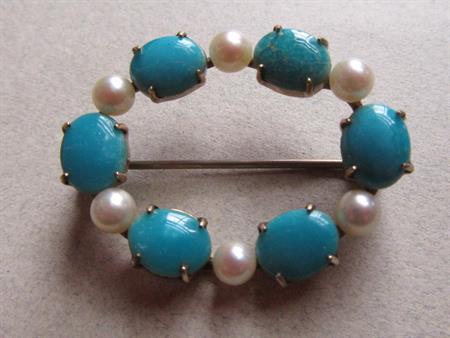 Vintage Pearl Turquoise WRE Richards Gold Filled Pin Fine Jewelry