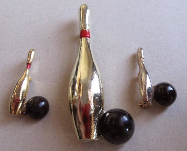 Vintage 1950's Bowling Pin and Ball Pins Lady Bowler