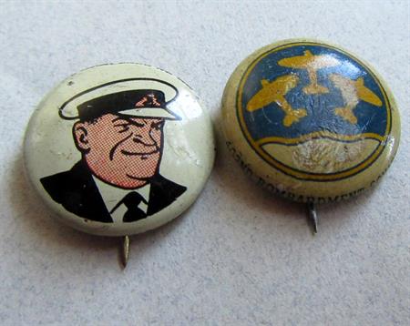 Two 1940's Kelloggs Pep Premium Pins Chief Brandon 402nd Bombardment Squadron