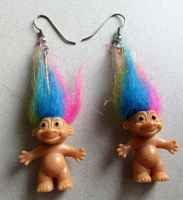 1990's Rainbow Troll Earrings Signed Russ