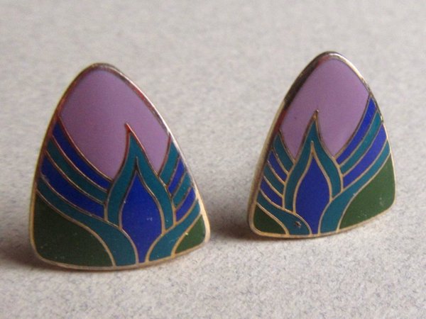 Vintage Laurel Burch Egyptain Flower Pierced Earrings Signed Jewelry