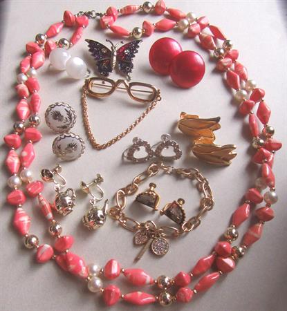 Vintage Jewelry Lot Pins Earrings Necklace