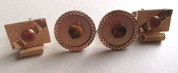 Two Pairs Vintage Genuine Stone Cufflinks Men's Jewelry