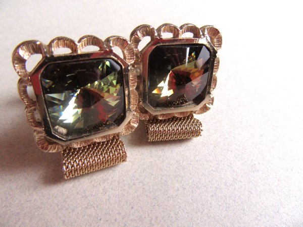 Vintage Watermelon Rivoli Crystal Wrap Cufflinks Mens Jewelry