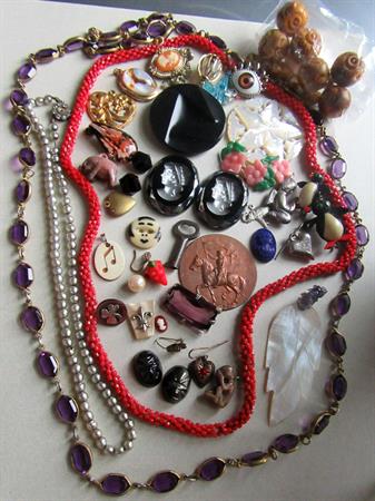 Vintage Jewelry Parts Lot Glass Mother of Pearl Doo Dads and More