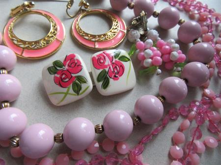 Vintage Mod Pink Jewelry Lot Earrings Necklaces