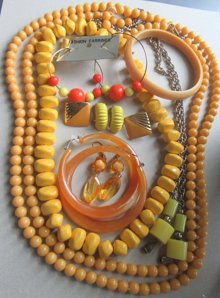 Vintage and Up Yellow Jewelry Lot Necklaces Earrings