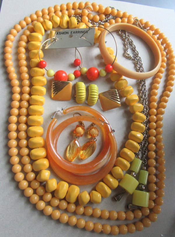 Vintage and Up Yellow Jewelry Lot Necklaces Earrings
