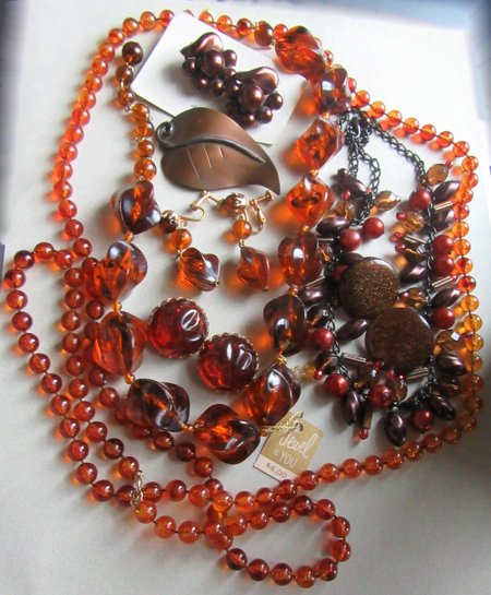 Vintage Jewelry Lot Lucite Glass Copper