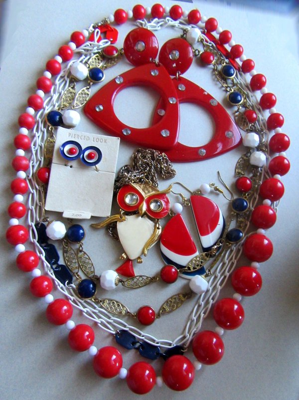 Vintage Red White blue Jewelry Lot