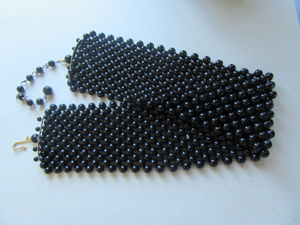 Vintage Wide Black Lucite Beaded Choker Necklace