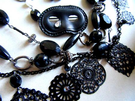 Black Jewelry Lot Necklaces Earrings Mask Pin