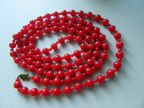 Vintage Red Lucite Long Necklace