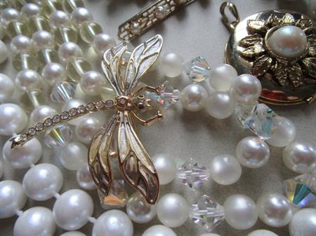 Vintage and Up Jewelry Lot Faux And Genuine Pearls Dragonfly