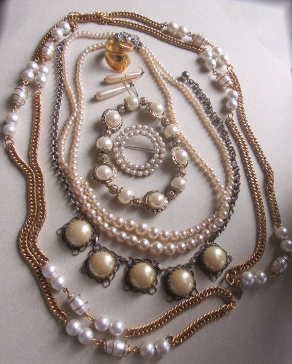 Vintage And Up Faux Pearl Jewelry Lot  And Spoon Ring