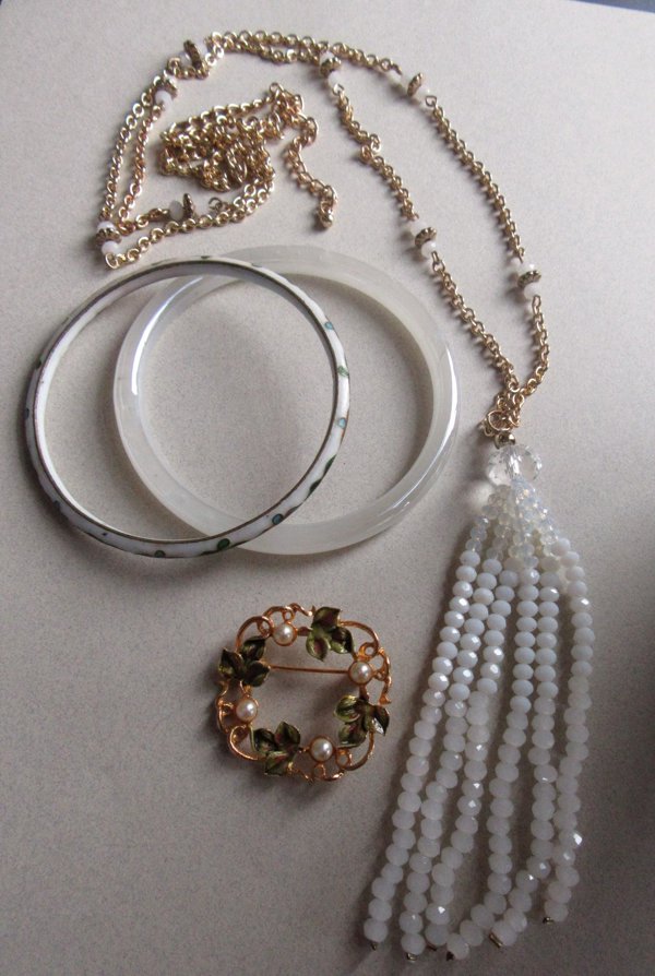 Vintage and Up Jewelry Lot Glass Tassel Necklace Cloisonné Bangle And More