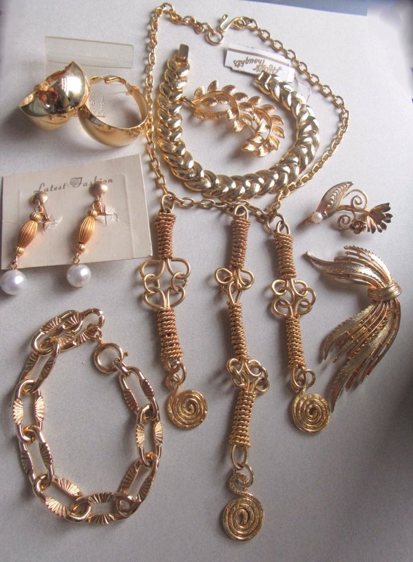 Vintage Jewelry Lot Egyptian Revival Necklace Earrings Pins Bracelet