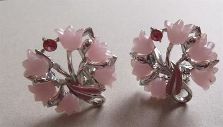 1950's Pink Lucite Tulips Clip Earrings
