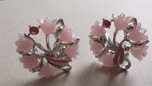 1950's Pink Lucite Tulips Clip Earrings