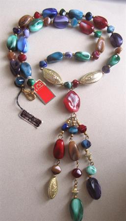 Vintage Multi Color Lucite Tassel Necklace With Coronet Tags