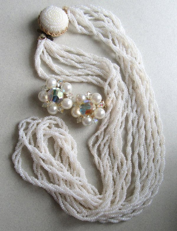 Vintage Glass Necklace Japan Lisner Earrings Signed Jewelry