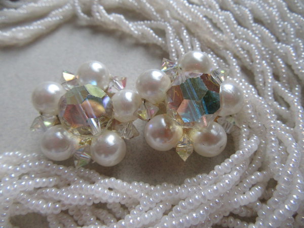 Vintage Glass Necklace Japan Lisner Earrings Signed Jewelry