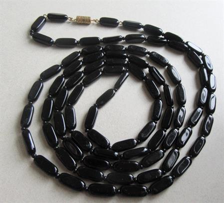 Vintage Long Black Glass Necklace 54