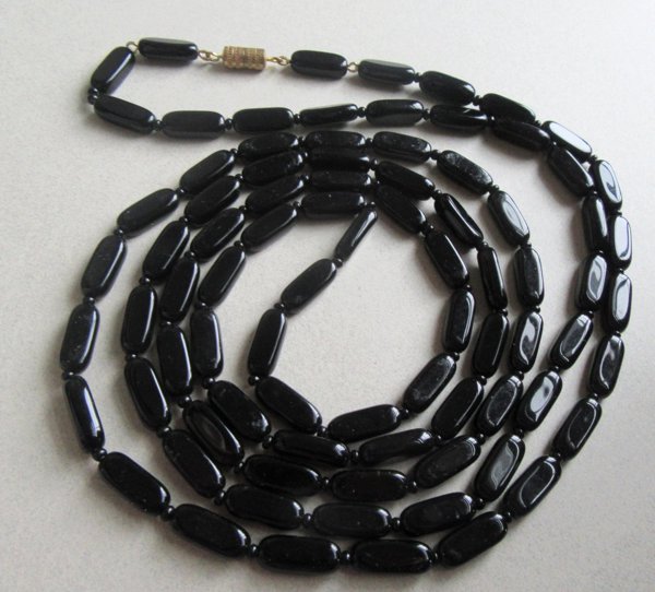 Vintage Long Black Glass Necklace 54"