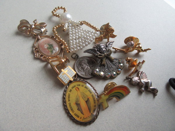 Vintage Religious Jewelry Lot Medals Pins More
