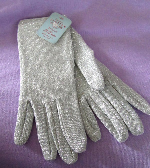 Vintage 1960's Ladies Silver Metallic Gloves Never Used