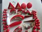 1980's Red Jewelry Lot Earrings Pins And More
