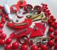 1980's Red Jewelry Lot Earrings Pins And More