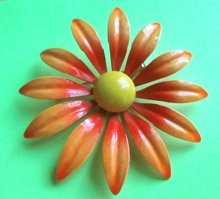 Mod 1960's Orange Flower Pin Vintage Jewelry